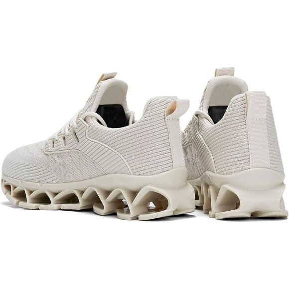 Women's Beige Slip-On Walking Running Shoes Blade Sneakers Non-Slip Comfort - Picture 5 of 7